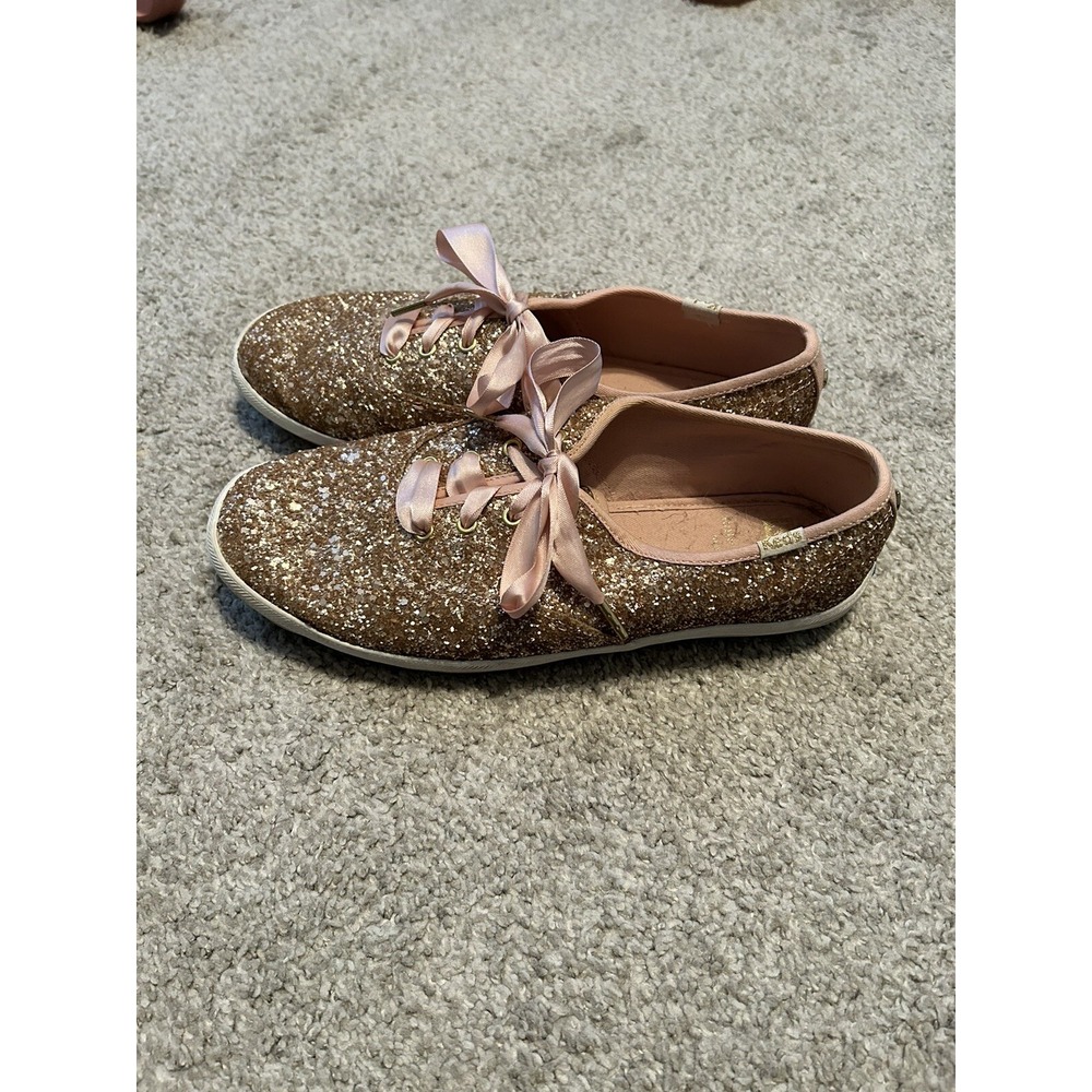 Keds x Kate Spade Champion Glitter Lace Up Sneakers Women Size 6.5 Rose Gold